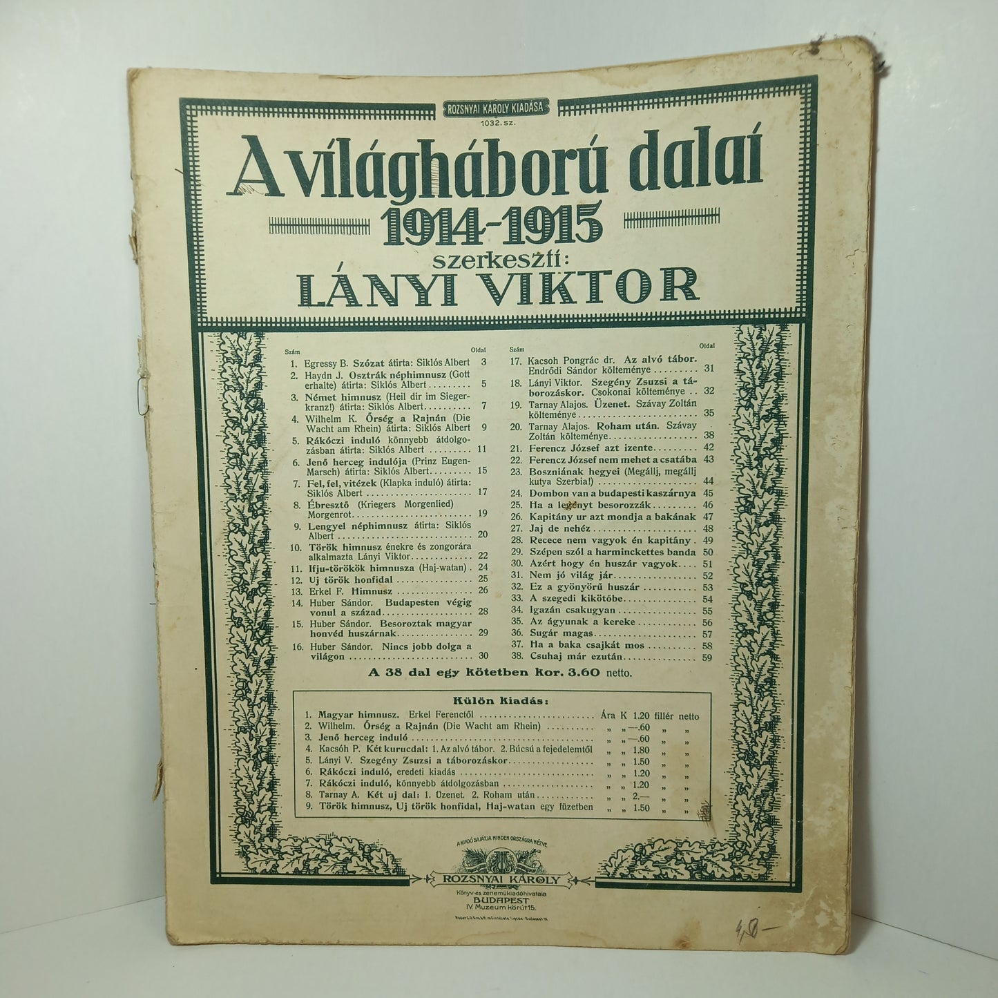 A vílágháború dalaí 1914-1915