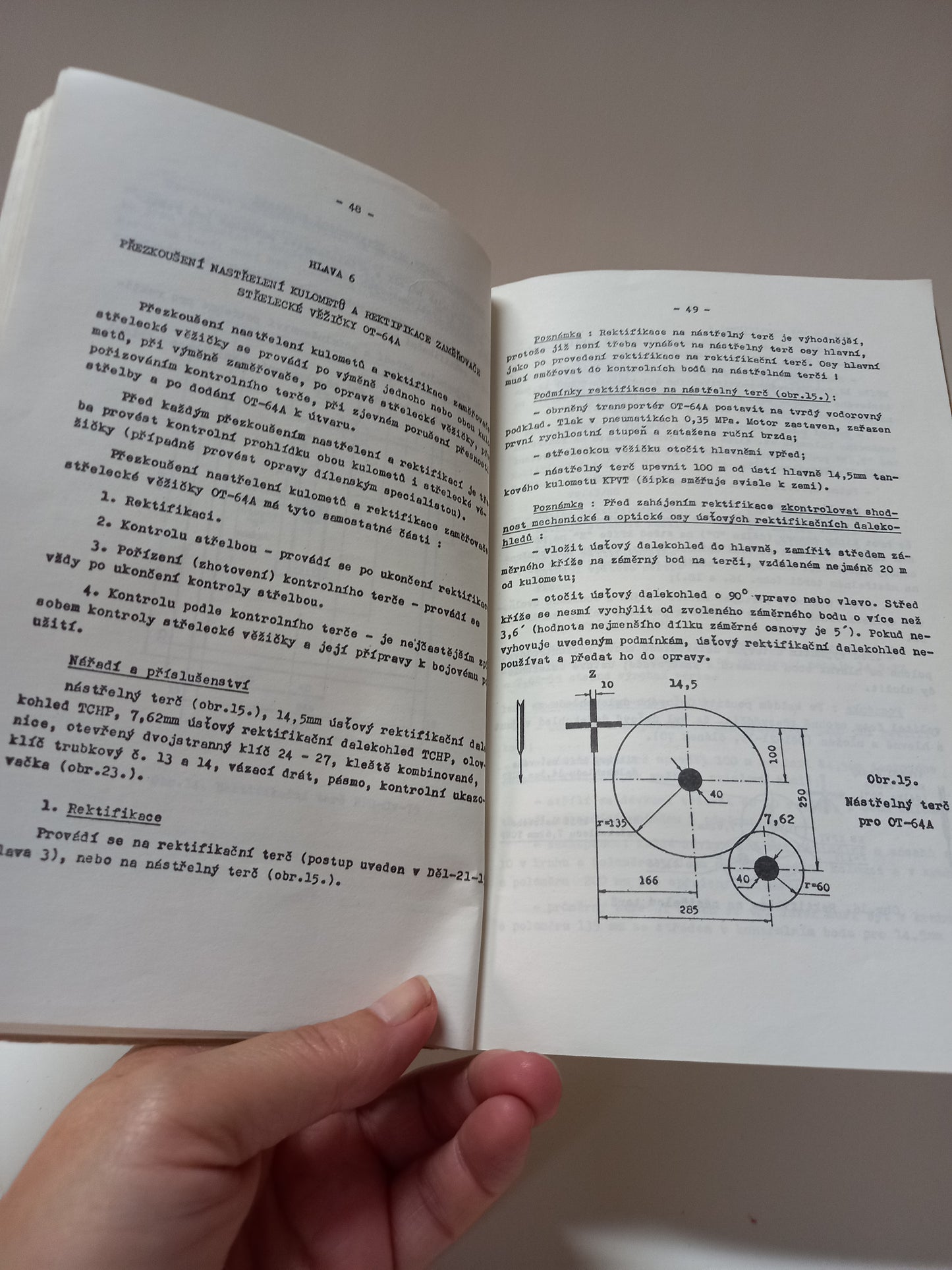 Přezkoušení nastřelení a rektifikace zaměřovačů zbraní jednotek Čs.armády